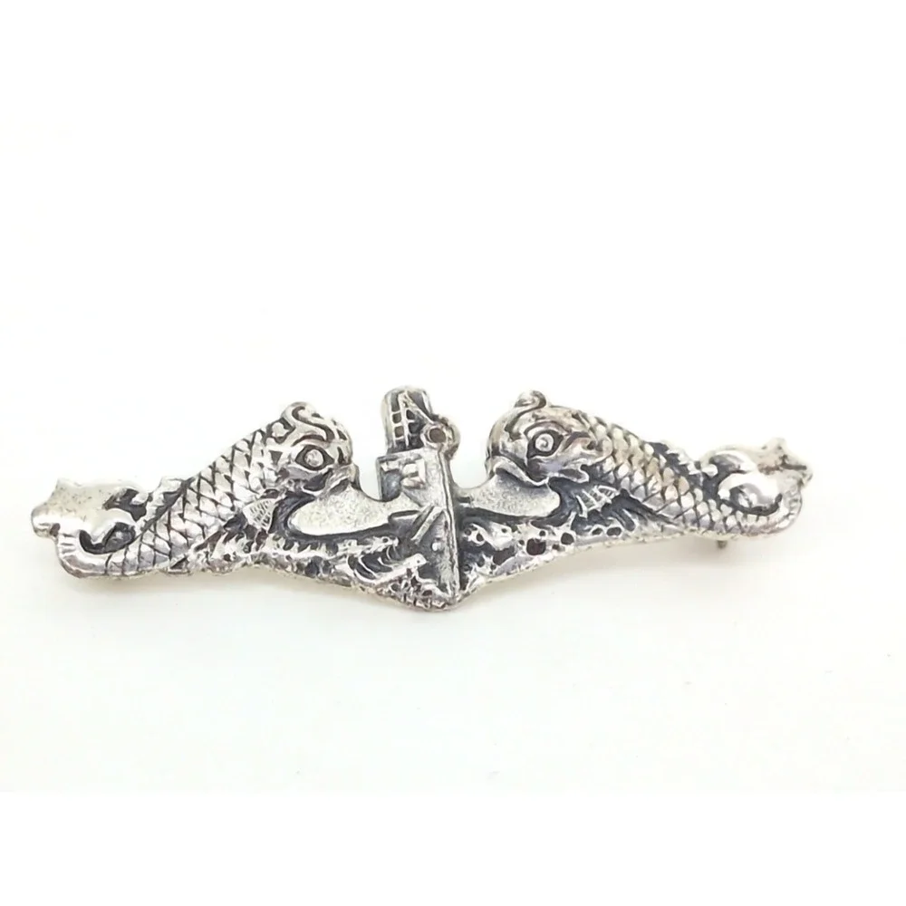 VTG Balfour Sterling Silver US Navy Submarine Dolphin Badge Pin I-B Pinback